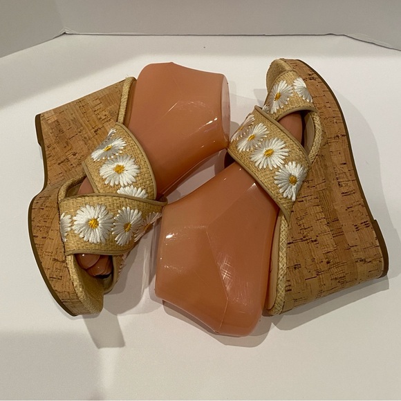 Jessica Simpson Seena Embroidered Daisy Raffia Women’s Wedge Sandals Sz 6.5 EUC - Picture 8 of 12